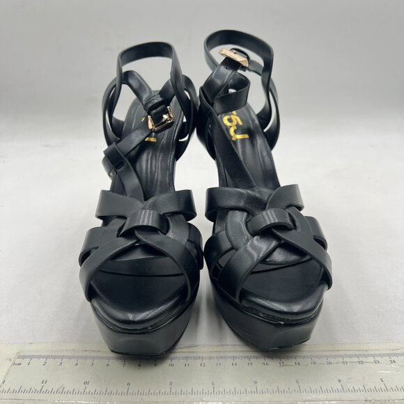FSJ Black T-Strap Platform Sandals Peep Toe Ankle Strap Stiletto Heels Shoes - Picture 3 of 8